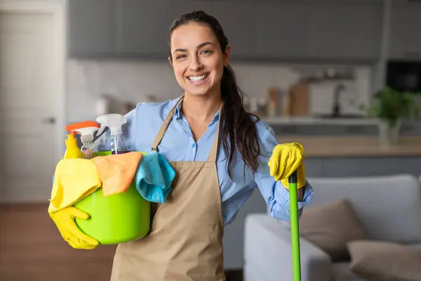 ANA SAYFA depositphotos 706114962 stock photo happy woman equipped mop bucket